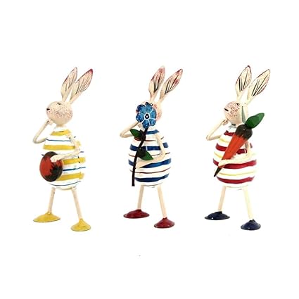 Iron Stripped Design Rabbit Showpiece- Set Of 3