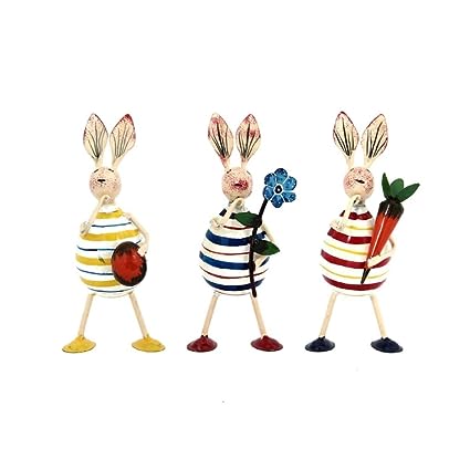 Iron Stripped Design Rabbit Showpiece- Set Of 3
