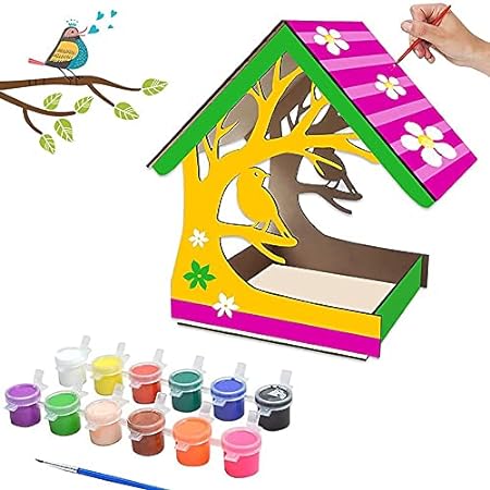 DIY2 Art Craft Wood Toys 3-D Painting Puzzle Bird House DIY Wooden Assembly Building Kit for Kid Children