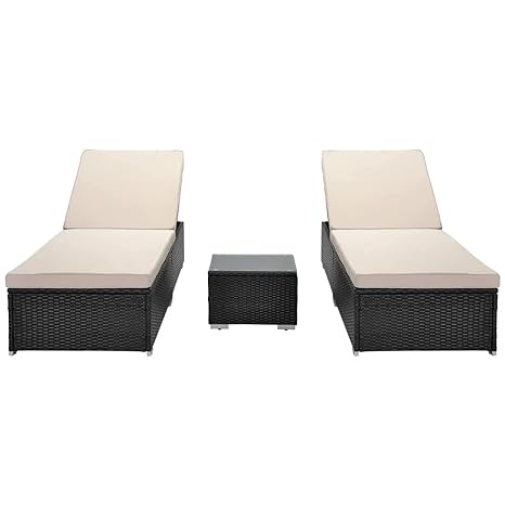 Set of 2 Sun Lounger With Cushion & Table
