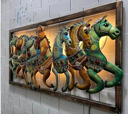 Metal Wall Decor Beutiful Framed 7 Horses metal wall art with led light