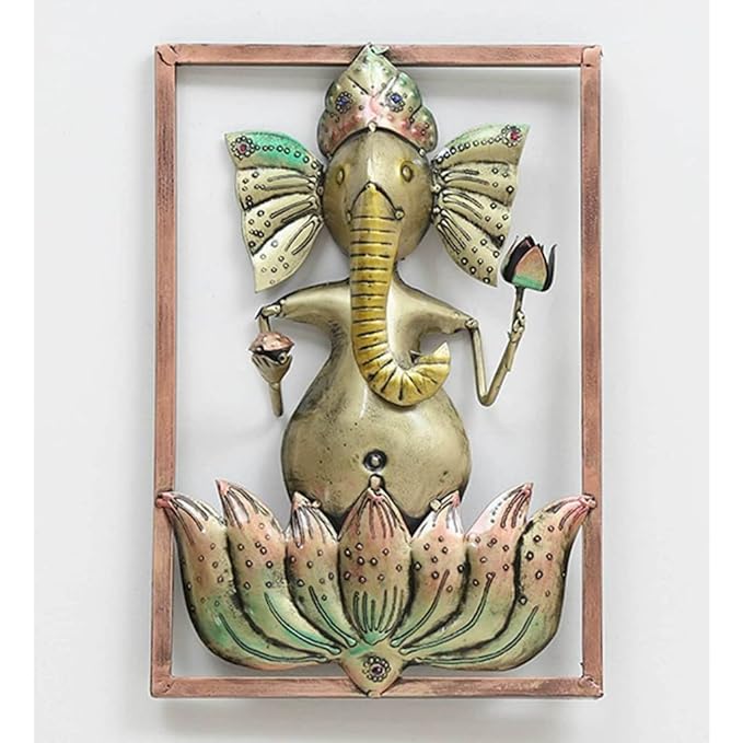 Handcrafted Iron Lord Ganesha Wall Art In Brown