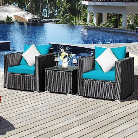 Set of 3 Outdoor Garden Sofa With Glass Table