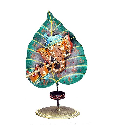 Ganesha Status on Leaf Shape Candle Holder