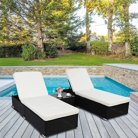 Set of 2 Sun Lounger With Cushion & Table