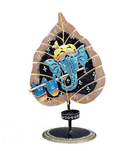 Ganesha Status on Leaf Shape Candle Holder