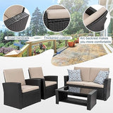 4-Piece Outdoor Sofa Couch With Glass Coffee Table