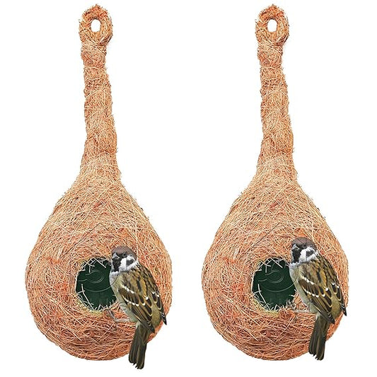 Round Organic Bird Nest Purely Handmade Sparrow (Brown) -Set of 2