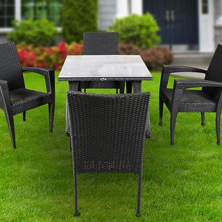 Garden Patio Coffee Table Set (1+4), 4 Chairs And Square Table (Black)