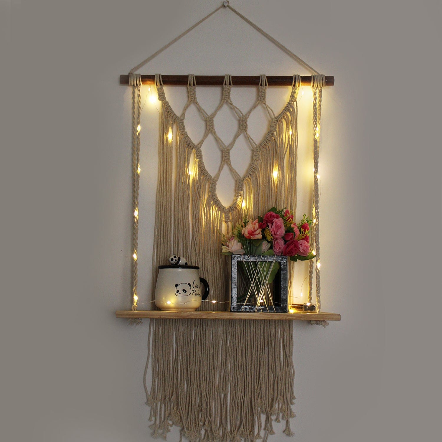 Buy Tier-1 Macrame Wall Hanging Shelf with LED Light at Best Price