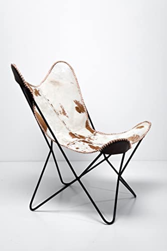 Naturals Export Handmade Leather Butterfly Folding Chair with Powder Coated (Cow Print)