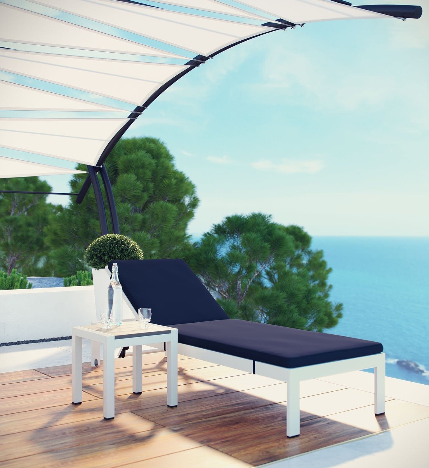 Dreamline Poolside Lounger With Cushion (White) And Side Table