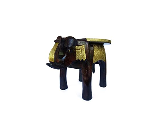 Orbit Art Gallery Elephant Shaped Brown Handcrafted Wooden Stool Cum Side Table (12 Inch)