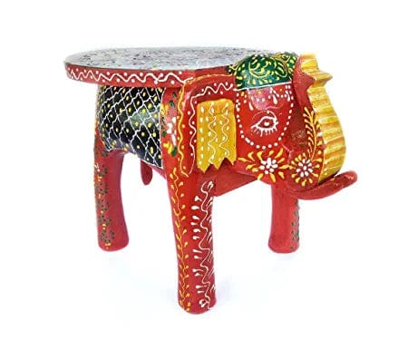 Naturals Export Elephant Shaped Multicolor Handcrafted Wooden Stool Cum Side Table (12 Inches)