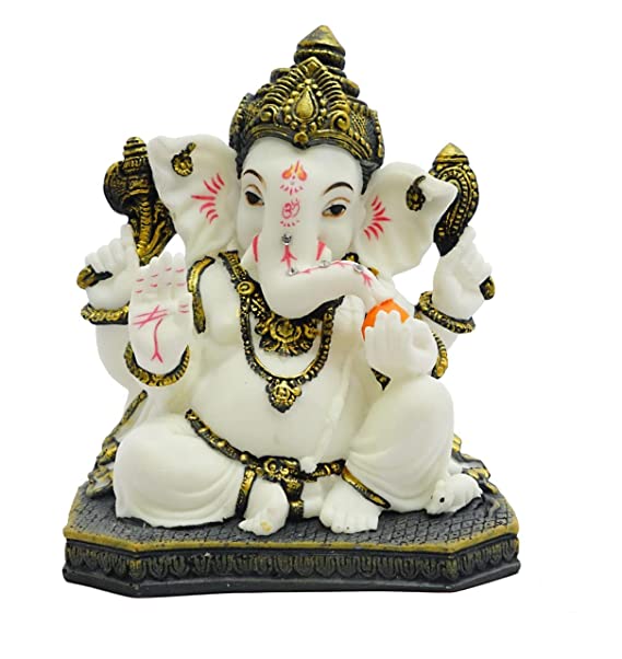 Naturals Export White Ceramic Lord Ganesh Statue