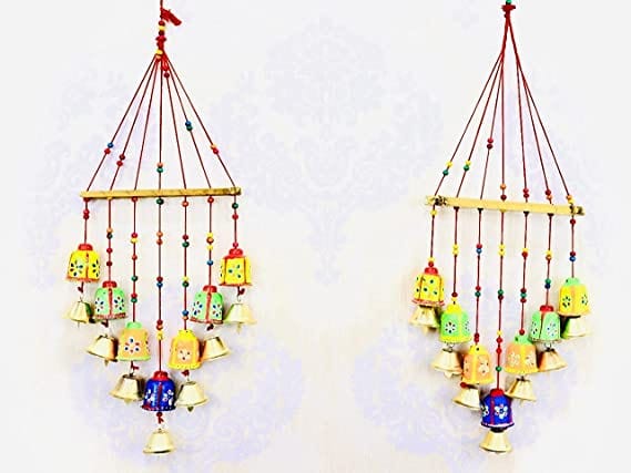 Naturals Export Handcrafted Round Bells Design Wood Windchime (Pair of 2)