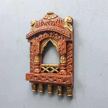 Naturals Export Wooden Abstract Hand Painted Wall Hanging Jharokha (Brown and Copper) - 10 Inches