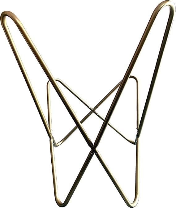 Orbit Art Gallery Handmade Leather Butterfly Chair with Powder Coated Folding Iron Golden Frame