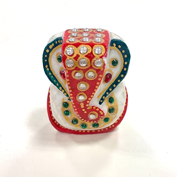 Naturals Export Handcrafted Ganesh Sculpture with Kundan Studded White Marble Look