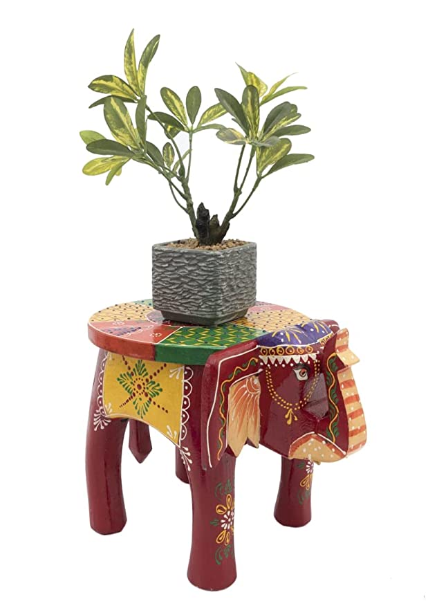 Orbit Art Gallery Elephant Shaped Multicolor Handcrafted Wooden Stool Cum Side Table (1.4 Kg)