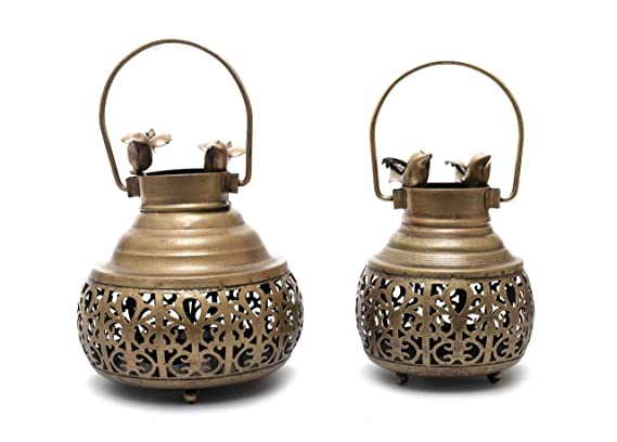 Naturals Export Antique Bird Design Decorative Hanging Lantern/Lamp (Set of 2)