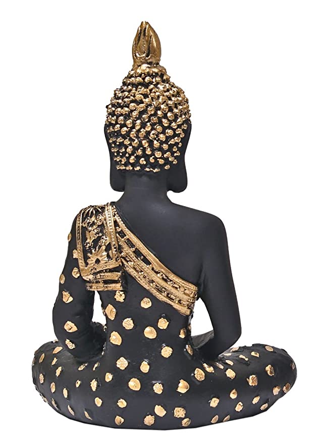 Naturals Export Meditating Buddha Statue in Elegant Black & Gold Work (Set of 1)