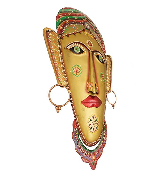 Orbit Art Gallery Wall Hanging Terracotta Hand Carved Mask (Set of 1)