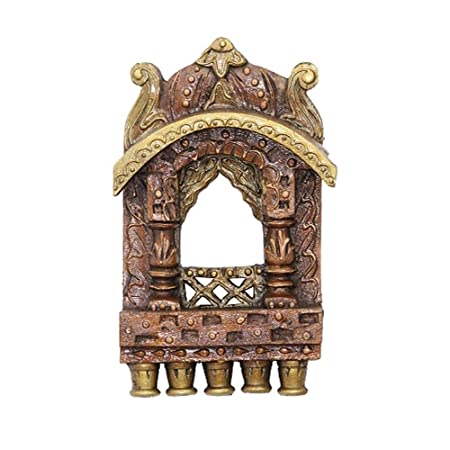 Naturals Export Wooden Abstract Hand Painted Wall Hanging Jharokha (Brown and Copper) - 10 Inches
