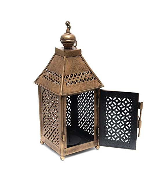 Naturals Export Antique Decorative Hanging Lantern/Lamp with T-Light Stand (Gold Colour)