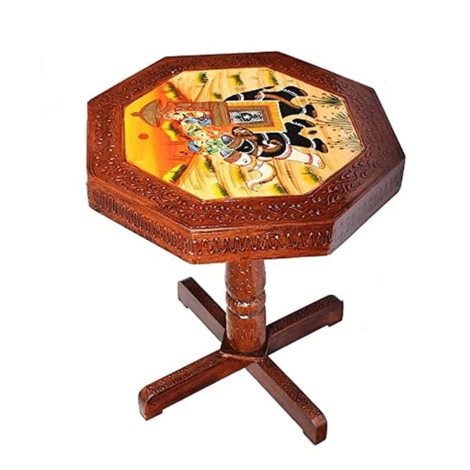 Naturals Export Handcrafted Wooden Stool Cum Side Table (12 Inches)