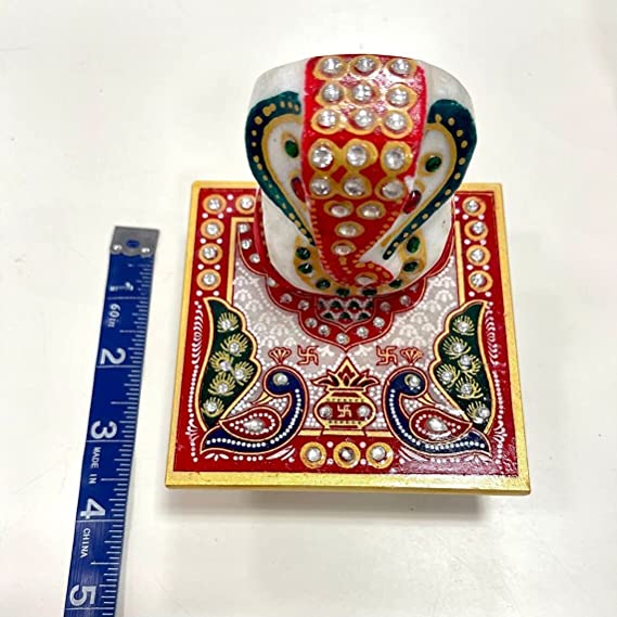 Naturals Export Handcrafted Ganesh Sculpture with Kundan Studded White Marble Look