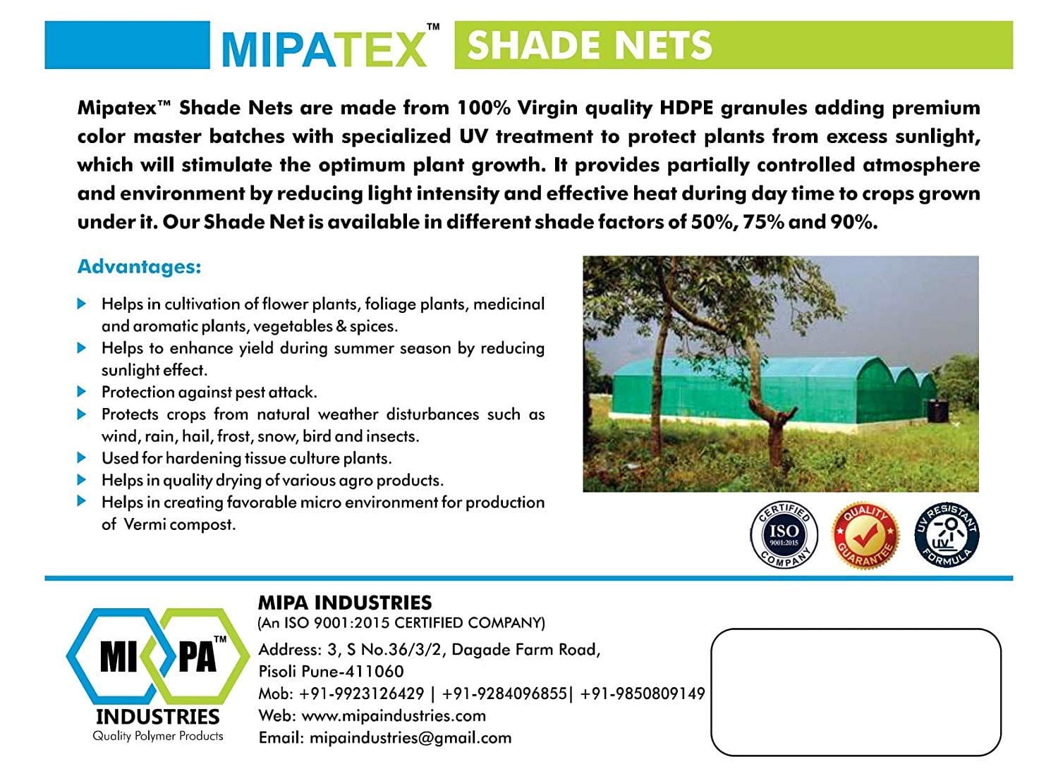 Mipatex Shade Net (90% UV Stablized)