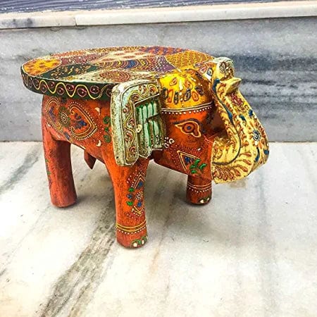 Naturals Export Elephant Shaped Handcrafted Wooden Stool Cum Side Table (8 Inches)