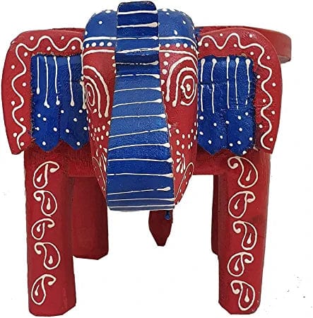 Naturals Export Multicolor Elephant Shaped Handcrafted Wooden Stool Cum Side Table (8 Inches)