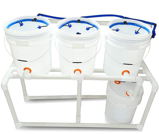 Pindfresh Hydroponic Dutch Bucket System for Large Root Vegetables (3 Buckets)