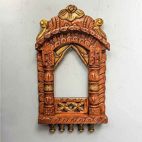 Naturals Export Wooden Abstract Hand Painted Wall Hanging Jharokha Frame (Brown) 16 Inches