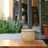 Ceramic Dholak Pot Leaf Pattern (Brown)