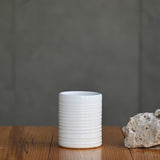 Ceramic Ribbed Cylender Pot, White