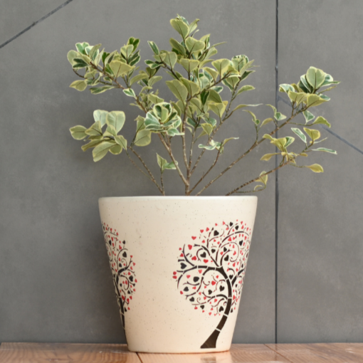 Ceramic Cone Pot With Tree Print