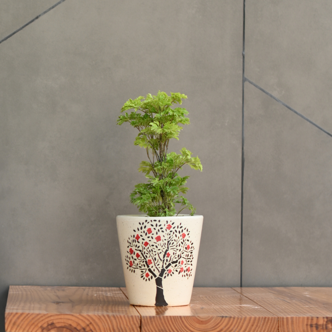 Ceramic Cone Pot With Tree Print