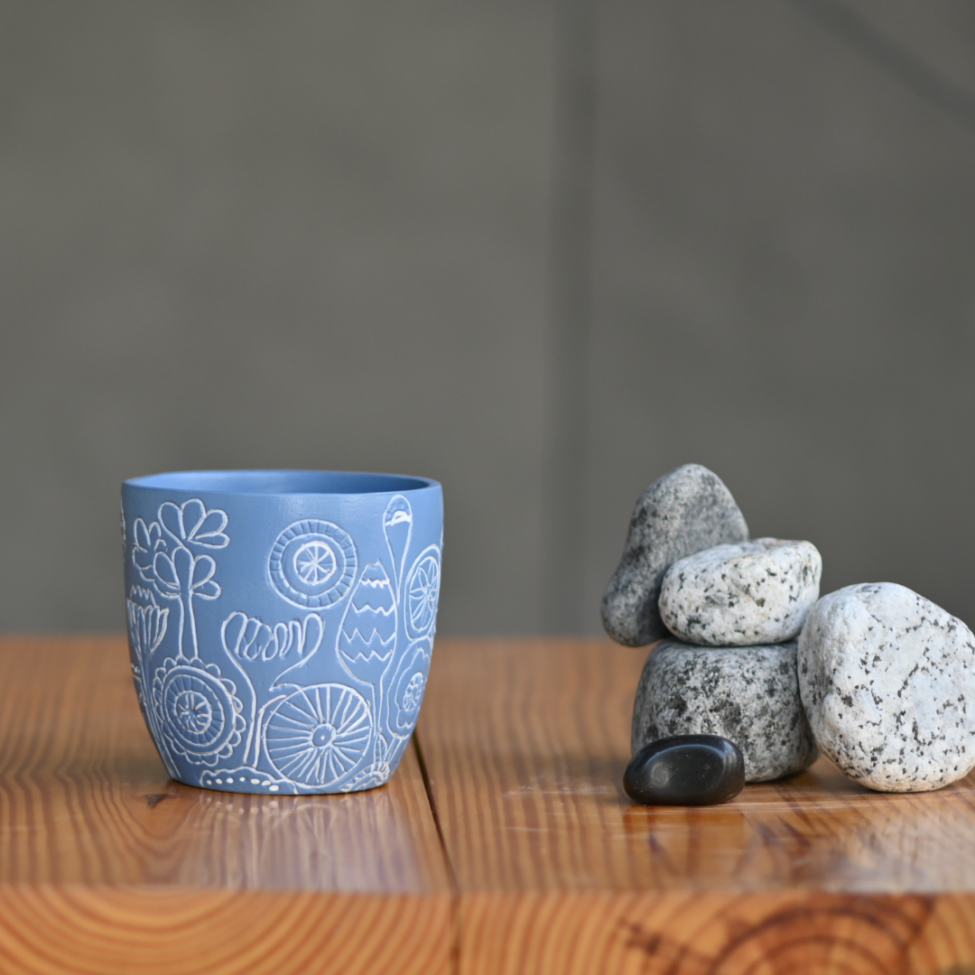 Ceramic Tribal Print Pot (Blue)