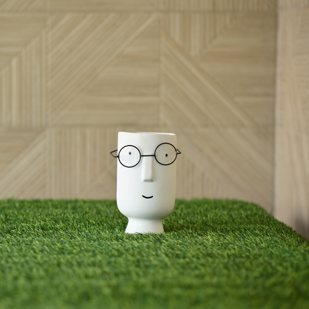 Ceramic Tall Face Pot with Spectacles