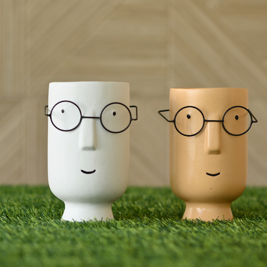 Ceramic Tall Face Pot with Spectacles