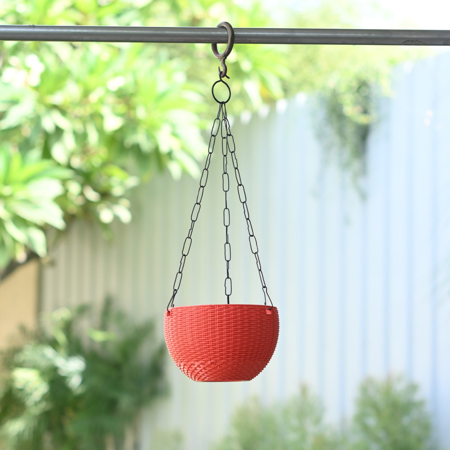 Plastic Rattan Hanging 7.6" Pot With Chain- Set of 4