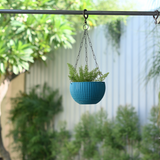 Plastic Rattan Hanging 8.1" Pot With Chain