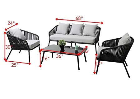4-Piece Rope Patio Backyard Living Set with Center Table