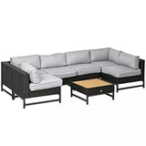 5 Pieces Outdoor Furniture L Shape Sectional Sofa with Wodden Top Coffee Table