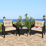 3 Pieces Patio Furniture Set Outdoor Rattan Wicker Coffee Table & Chairs Set