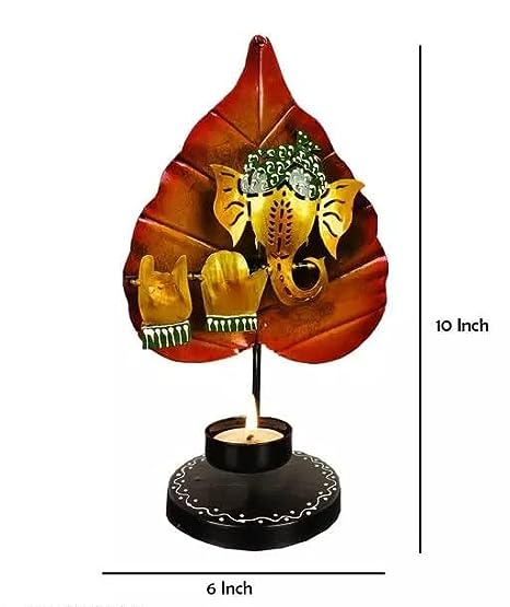Ganesha Status on Leaf Shape Candle Holder