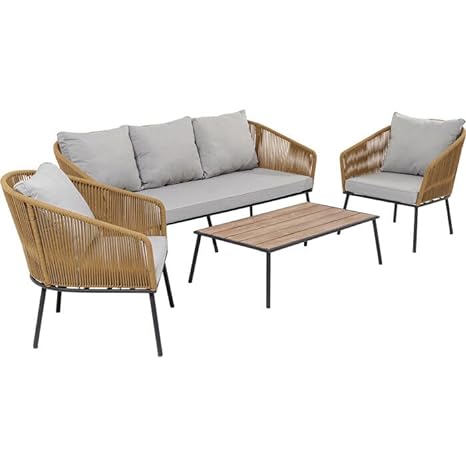 Rope Garden Sofa Set and Center Table (Beige)